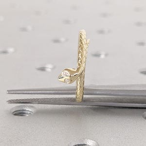 14k Solid Gold Snake Ring | Unique Diamond Snake Ring | Pinky Ring, Open Cuff Ring | Trendy Gold Ring | Rose, White, Yellow Gold Signet Ring