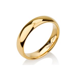 Domed 14k Yellow Gold Tungsten Ring Mens Wedding Band Ring, 5 mm, Yellow gold tungsten band 4-15 Half Sizes Comfort Fit Shiny Polished