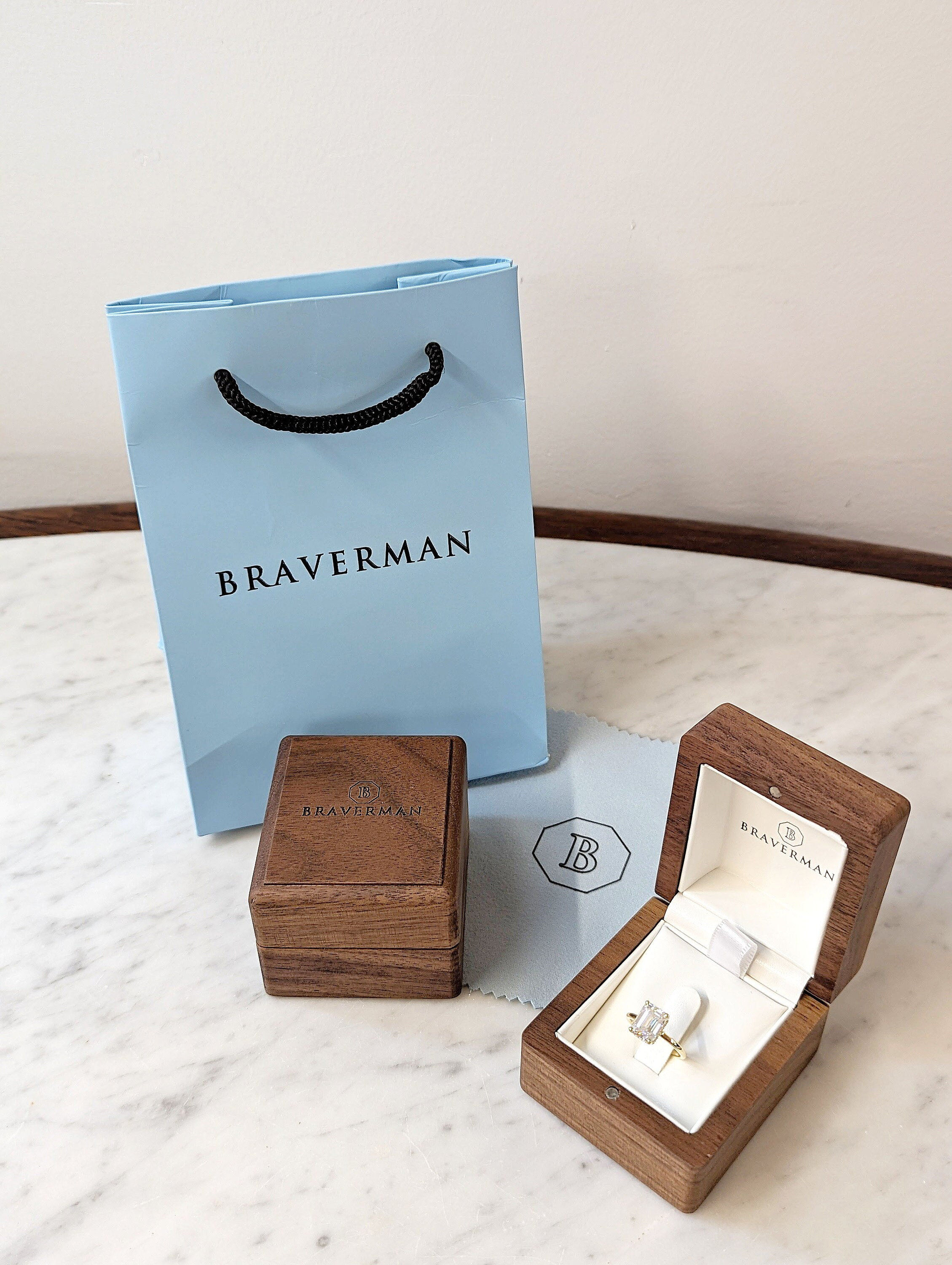 Braverman Rustic FSC Walnut Wood Jewelry Box Gift Package | Ethically Sourced Wooden Engagement Ring Box | Elegant Wooden Ring Bearer Box