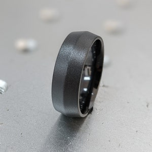 Knife Edge Black Zirconium Ring, Black Zirconium Wedding Band, Men&#39;s Wedding Band - 7mm, Satin Finish