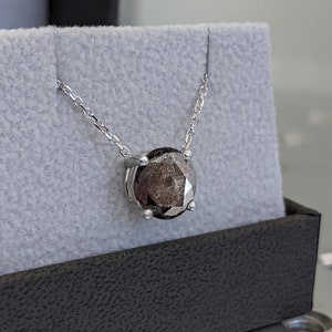 Salt & Pepper Diamond Necklace/ 14k Gold Diamond Necklace/ Diamond Solitaire Necklace/ Diamond Necklace/ Bridal Diamond/ Floating Diamond