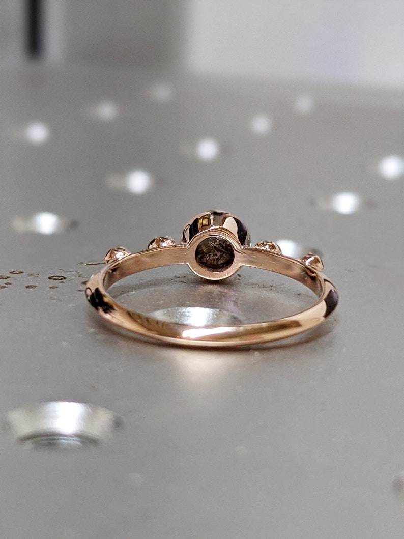 Salt Pepper Diamond Ring, Grey Rose Cut Diamond Ring, Diamond Engagement Ring, Rose Gold Unique Diamond Ring, Diamond Wedding Ring image 6