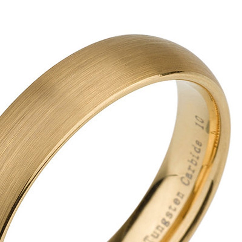 Rare Tungsten Ring Mens Wedding Band, 5 mm, yellow gold tungsten, yellow gold tungsten band 4-12 Half Sizes Comfort Fit image 4