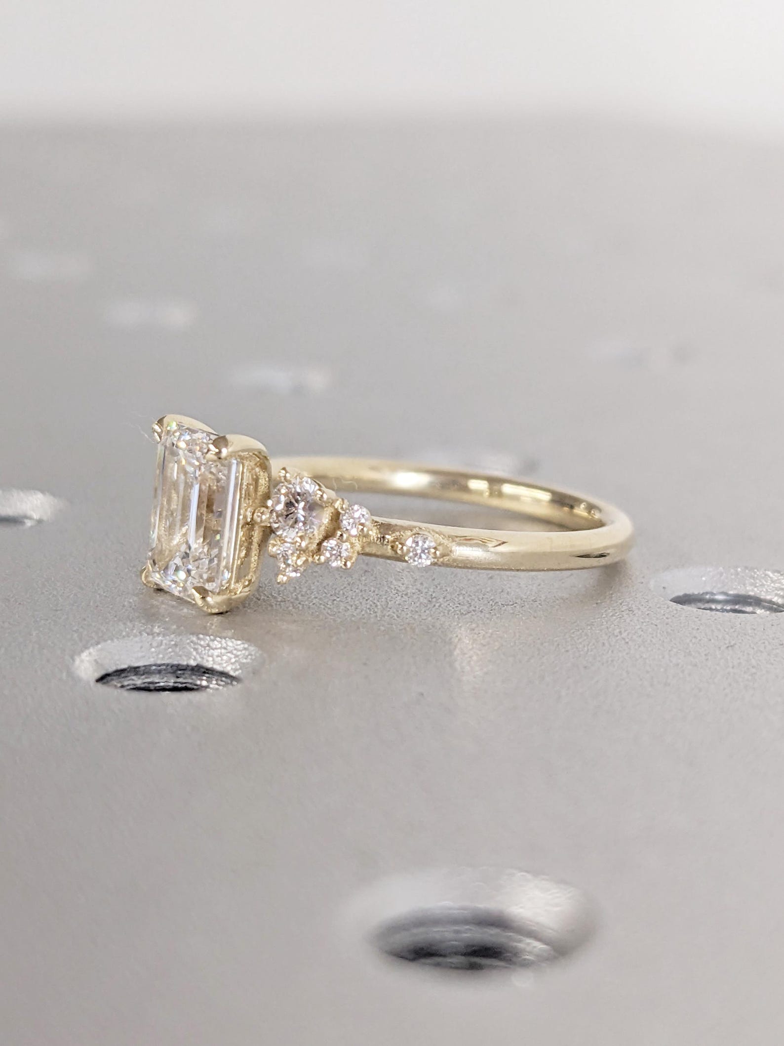 Emerald Cut Snowdrift Lab Diamond Ring, 14k Yellow Gold Statement Ring ...