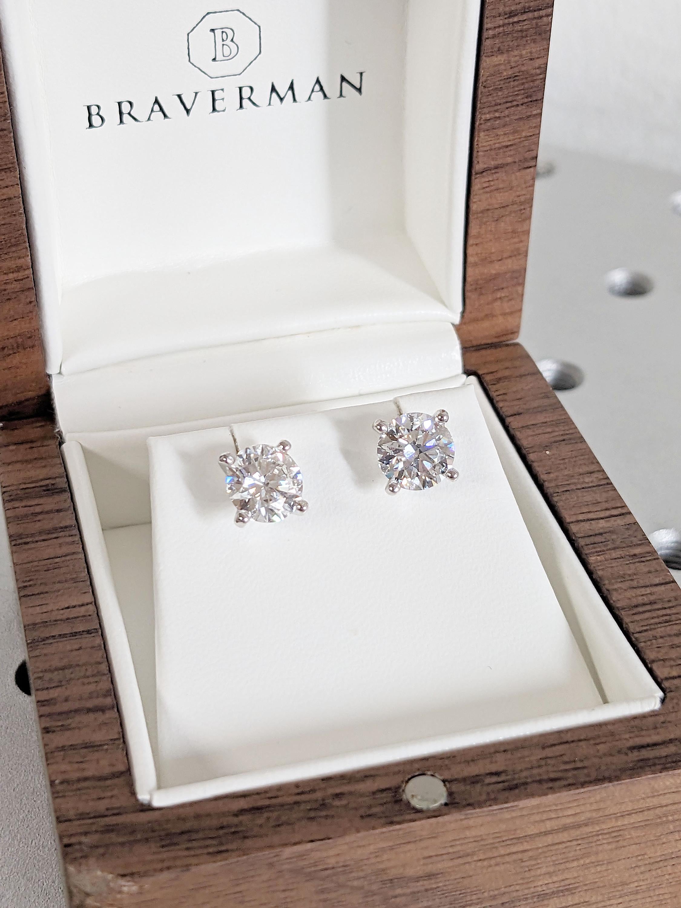 Orecchini con diamanti 1CT - 2CT a perno rotondo / Orecchini con diamanti a perno in oro bianco 14K creati in laboratorio / Orecchini in oro 14K / Orecchini certificati creati in laboratorio - Italia