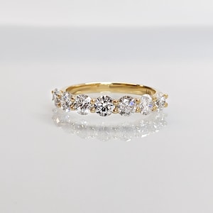 14K Solid Real Gelb Gold 7 Stein Frauen Ehering Ehering | Simuliertes Diamantband | Versprechen Ring, Jubiläumsband für sie, Frau