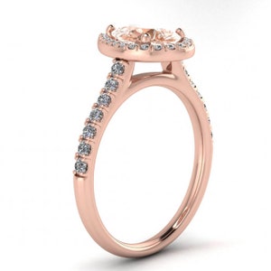 14k Rose Gold Tear of Joy Pear Halo Pear Morganite and Diamond Ring ...