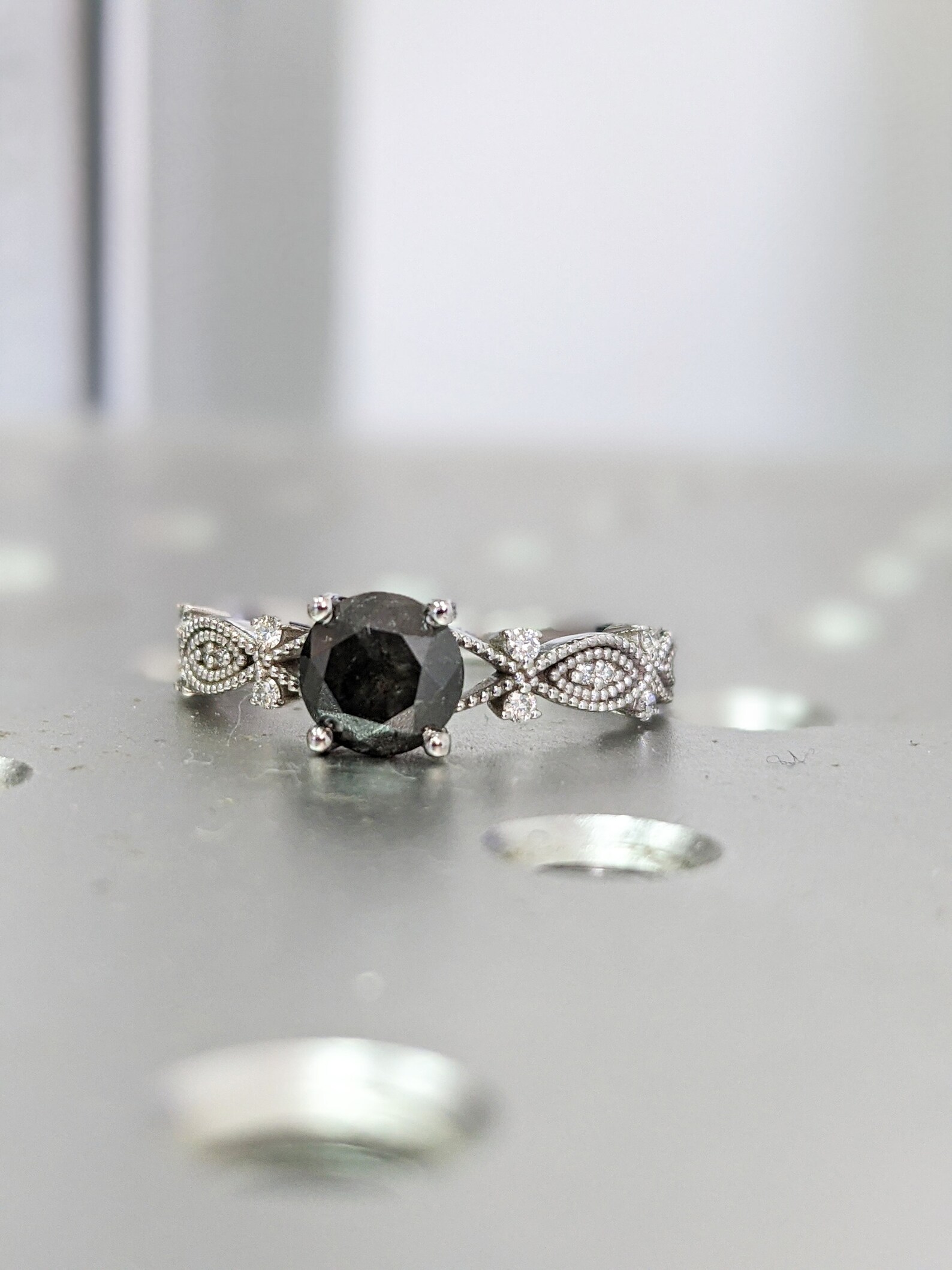 Raw Salt and Pepper Diamond Ring White Gold Marquise Shaped Etsy