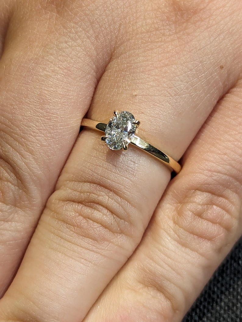Solitaire Oval cut 0.5ct Lab Diamond 14K Yellow Gold Talon Prong Promise Ring