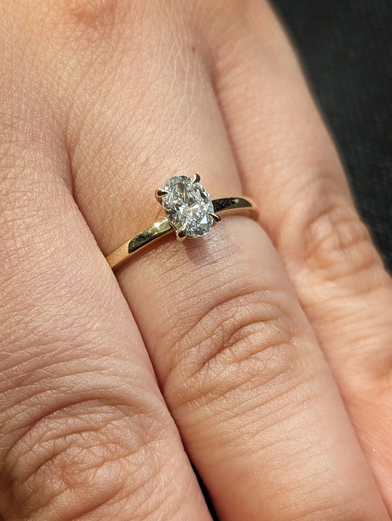 0.5ct Oval Lab Grown Diamond Solitaire Promise Ring | Minimalist 14K Yellow Gold Dainty Engagement Ring | Fine CVD Diamond Gold Jewellery