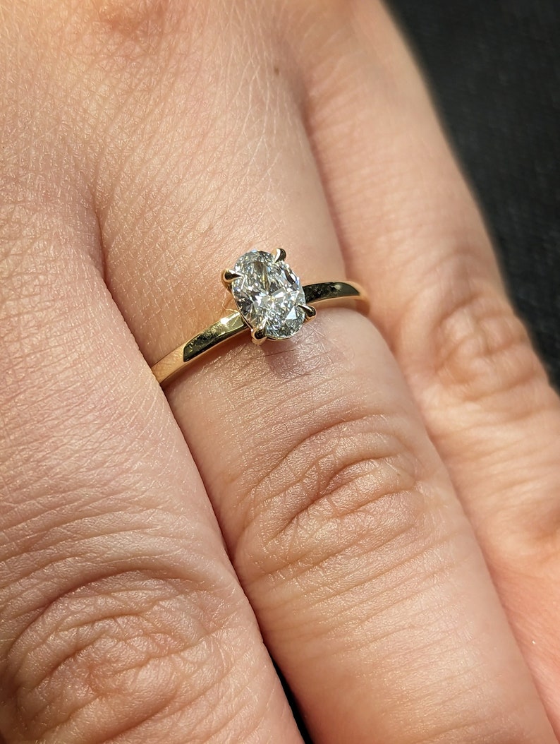 Minimalist 0.5ct Oval Lab Diamond 14K Yellow Gold Solitaire Promise Ring