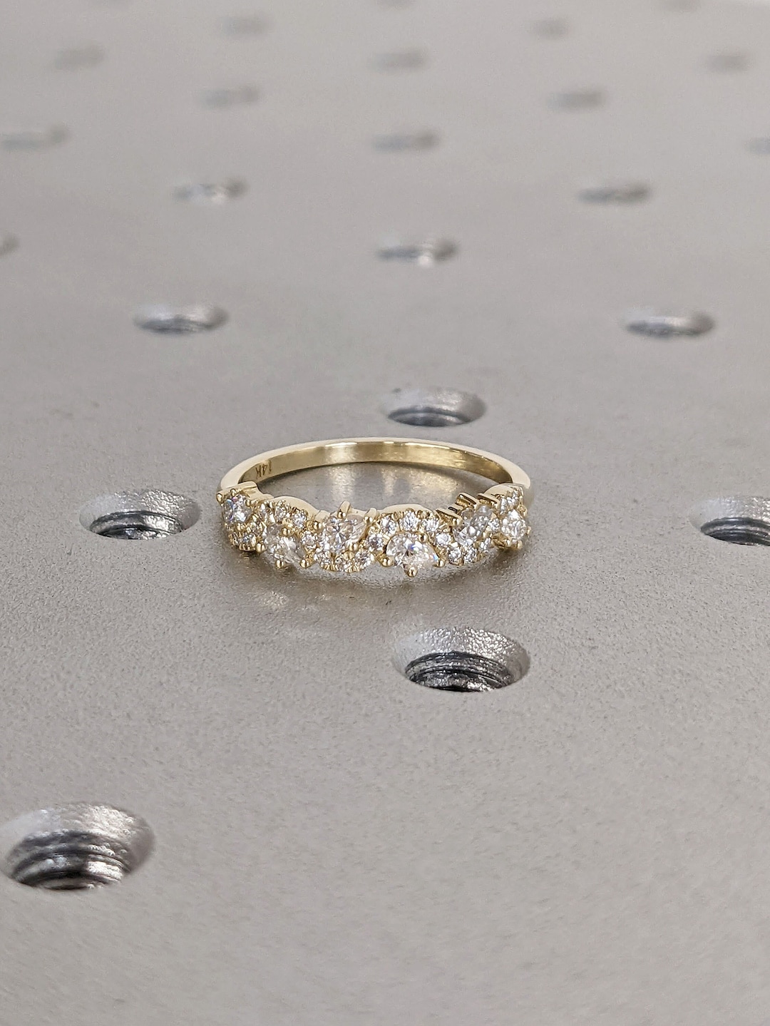 Multi Shape Moissanite Cluster Ring for Her / Unique Pear Round Mix ...