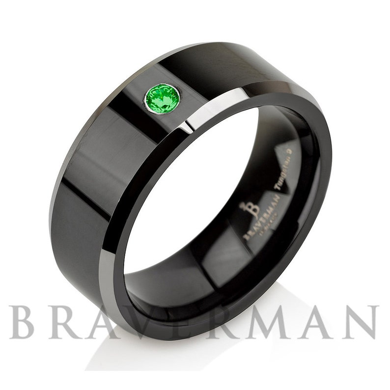 Green Emerald Men Tungsten Wedding Band,Man Tungsten Wedding Ring,May Birthstone,Engagement Ring,Comfort Fit,Green Emerald Band
