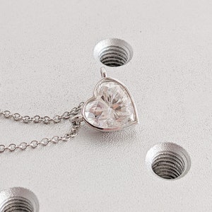 2ct Heart Shape Moissanite Solitaire Women Necklace |  14K White Gold 42cm Length Chain | Bezel set Dainty Diamond Pendant | Birthday Gift