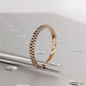 18k Rose Gold Black Diamond Eternity Band | Dainty Paved Diamond Ring | Solid Gold Thin Ring | Black Diamond Ring | Gold Rings for women