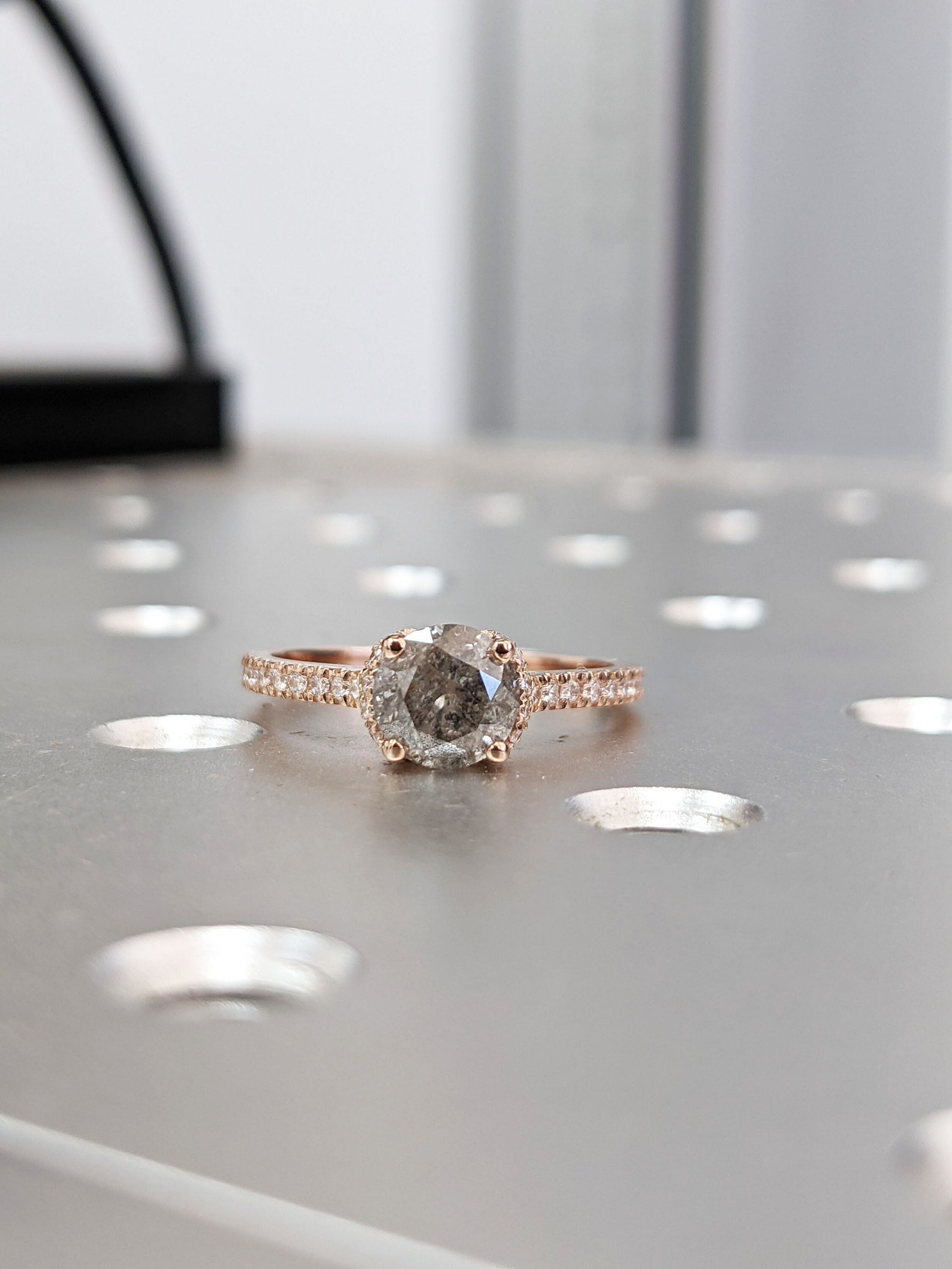 Salt and Pepper Engagement Ring Round Cut Vintage Engagement Etsy