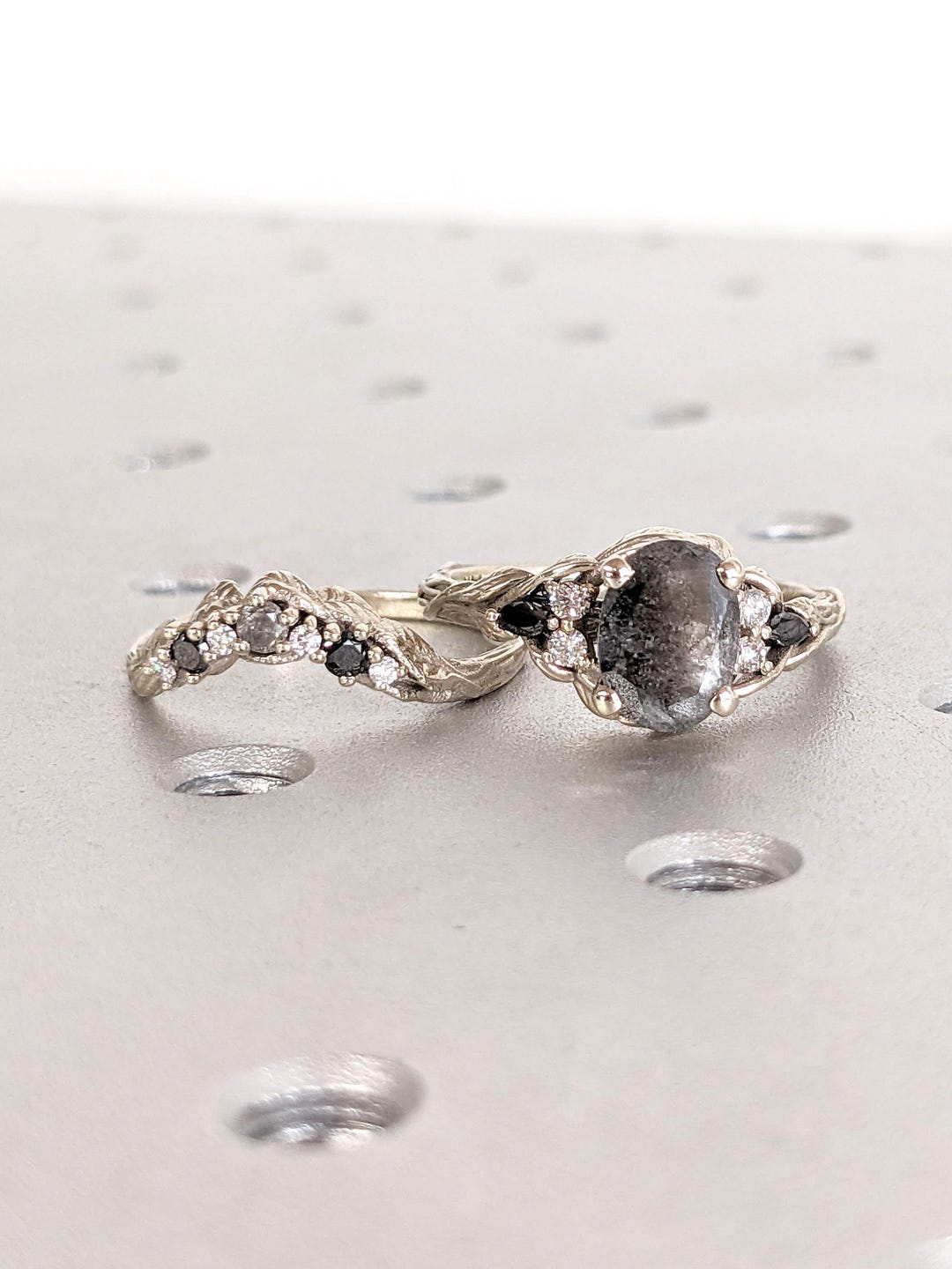 Handmade Ring Rustic Engagement Ring | Oval Salt and Pepper Grey ...