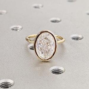 4ct Oval Crush Ice Moissanite Solitaire 14K Yellow Gold Hidden Halo Engagement Ring
