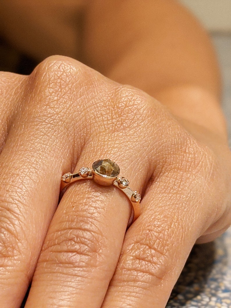 Salt Pepper Diamond Ring, Grey Rose Cut Diamond Ring, Diamond Engagement Ring, Rose Gold Unique Diamond Ring, Diamond Wedding Ring image 4