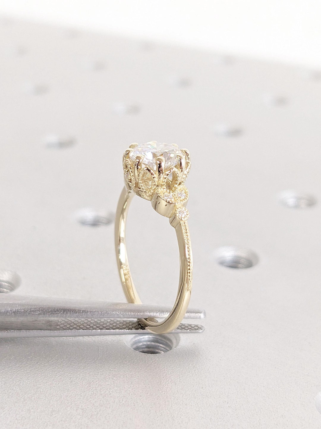 Art Deco Lab Created Diamond Promise Ring Vintage Yellow Gold Wedding Ring 14k Gold Leaf Ring Floral Simulated Diamond Cluster Ring - Etsy Japan