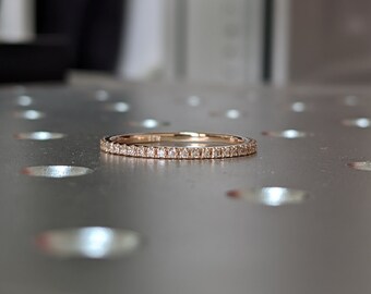 Micro Pave Eternity Diamond Ring / 14k Gold Micro Pave Wedding Ring / Eternity Stacking Ring / 1.5MM Ring / Rose Gold Wedding Band