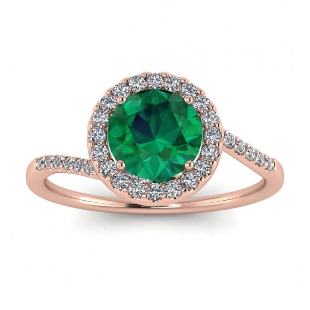 Rose Gold Petite Halo Emerald and Diamond Ring 1/7 Ct. Tw. - Etsy