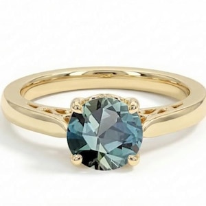 1 Carat Montana Sapphire Engagement Ring, Unique 14k Solid Gold Blue Green Sapphire Ring, September Birthstone, Personalized Handmade Ring