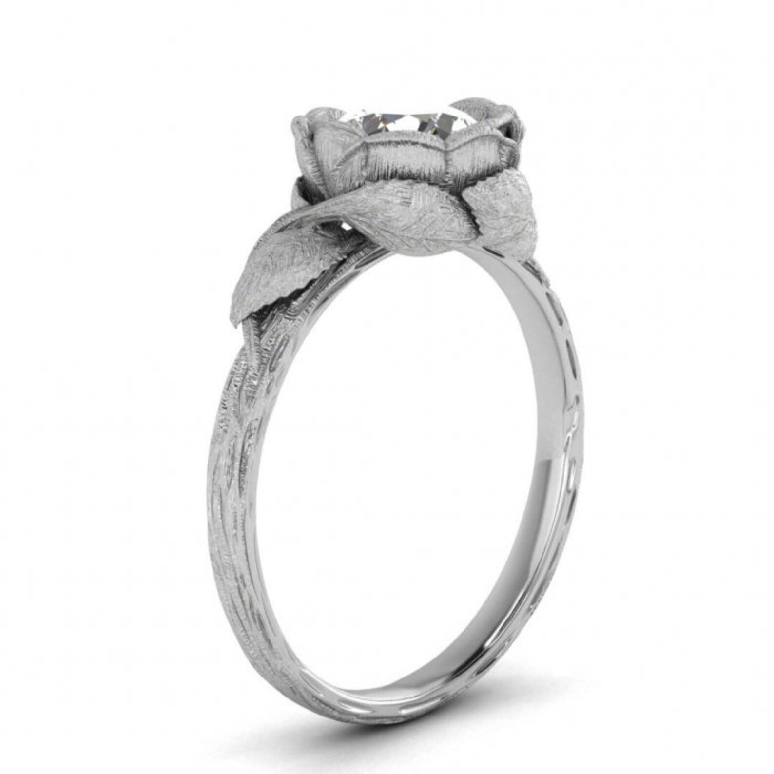 Raw Salt and Pepper Diamond Ring White Gold Brushed Engagement Etsy