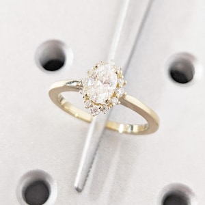 Certified Lab Grown Diamond Cluster Women Engagement Ring | 14k Solid Gold Simple Promise Ring for Her | Oval Diamond Halo Ring Jewelry