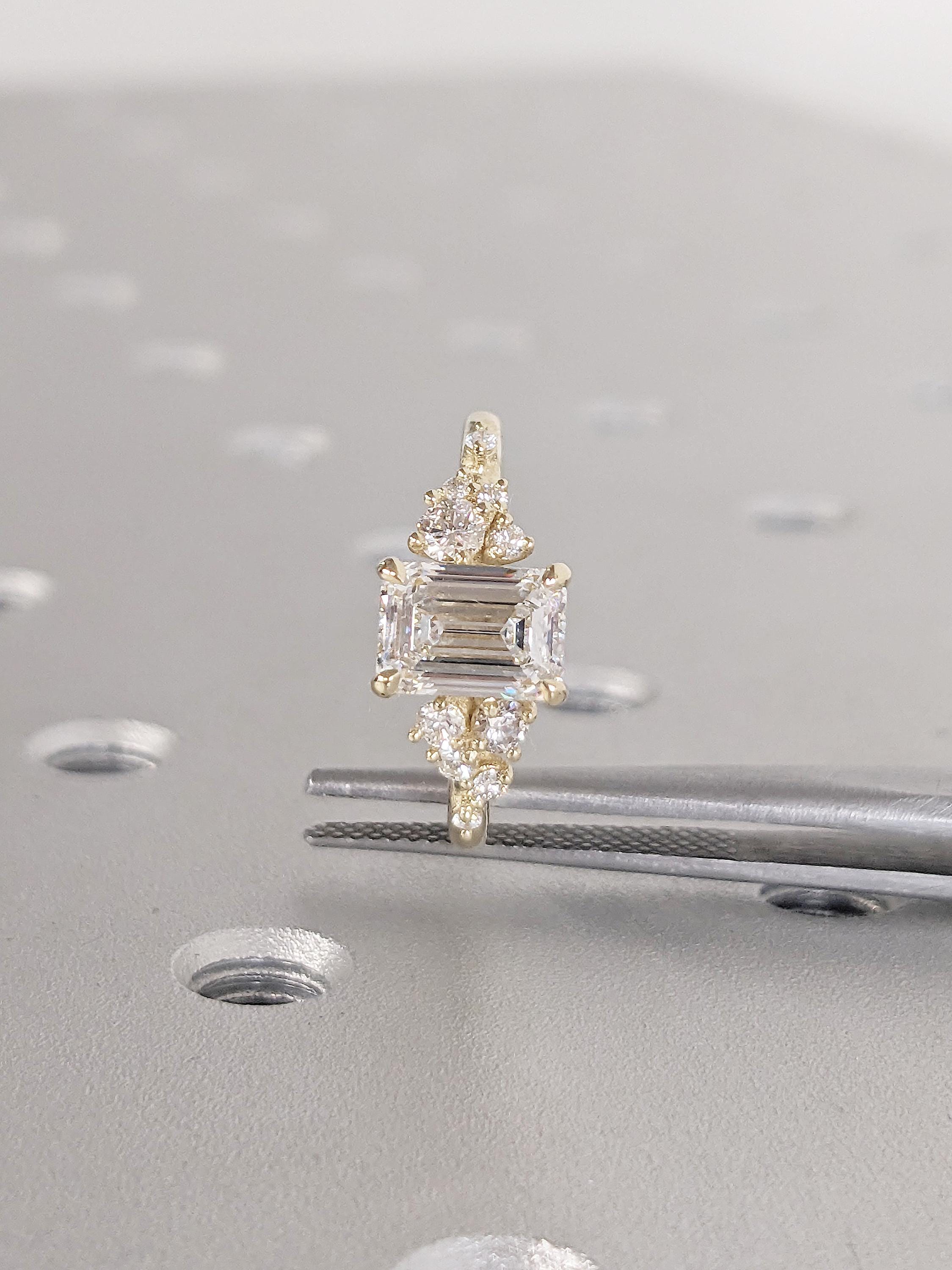 Emerald Cut Snowdrift Lab Diamond Ring, 14k Yellow Gold Statement Ring ...