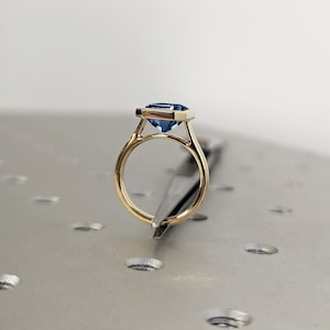 3CT Radiant Cut Aquamarine Solitaire Ring, 14K Yellow Gold Engagement Ring, Bezel Setting, Statement Ring, Gift For Her, Minimalist, Unique