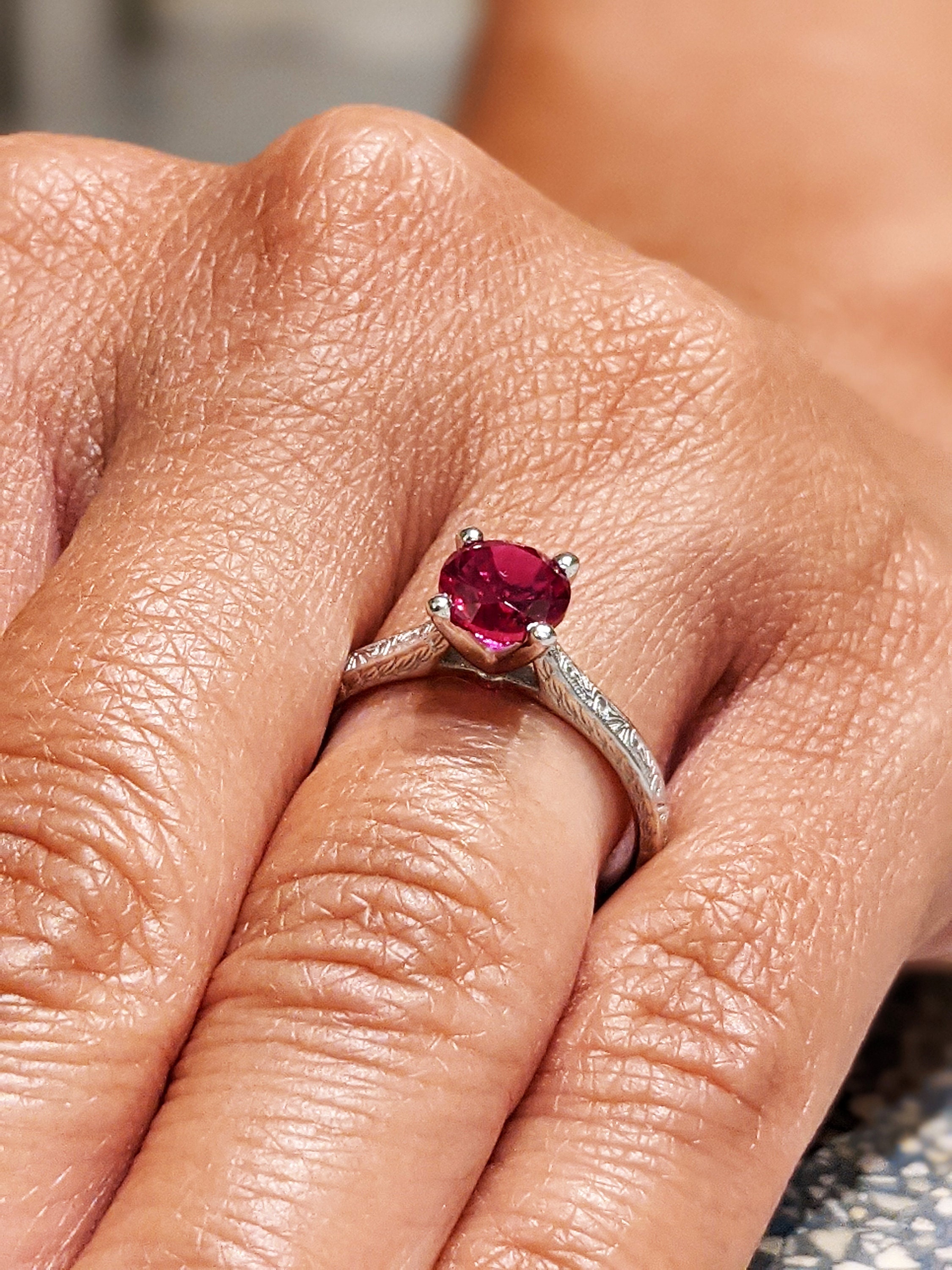 Pear Cut Ruby Engagement Ring in 18k Gold & Platinum - Filigree Jewelers