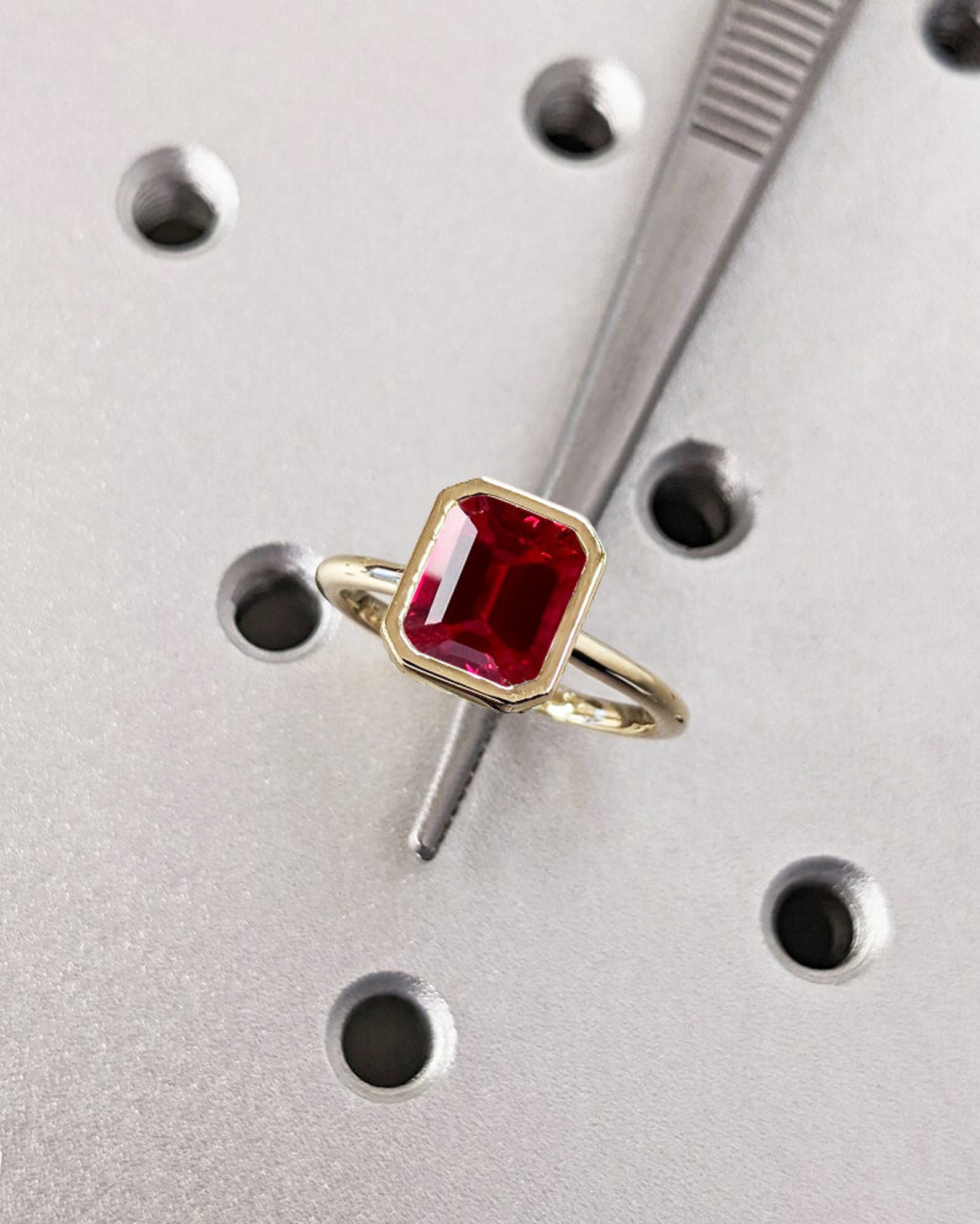 Bezel Set Ruby Ring 14K Solid Yellow Gold Gemstone Engagement Ring for ...