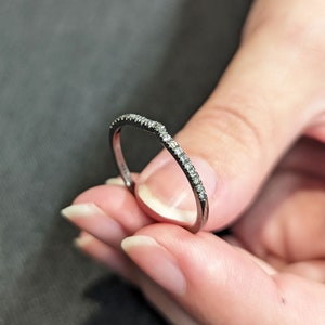 14K Black Gold Salt and Pepper Diamond Half Eternity Matching Ring | Stackable Wedding Ring | Personalized Diamond Wedding Band for Her