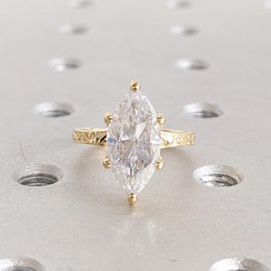 Marquise Moissanite Engagement Ring | 18k Yellow Gold Moissanite Ring | Unique Solitaire Statement Ring | Filigree Promise Rings for Women