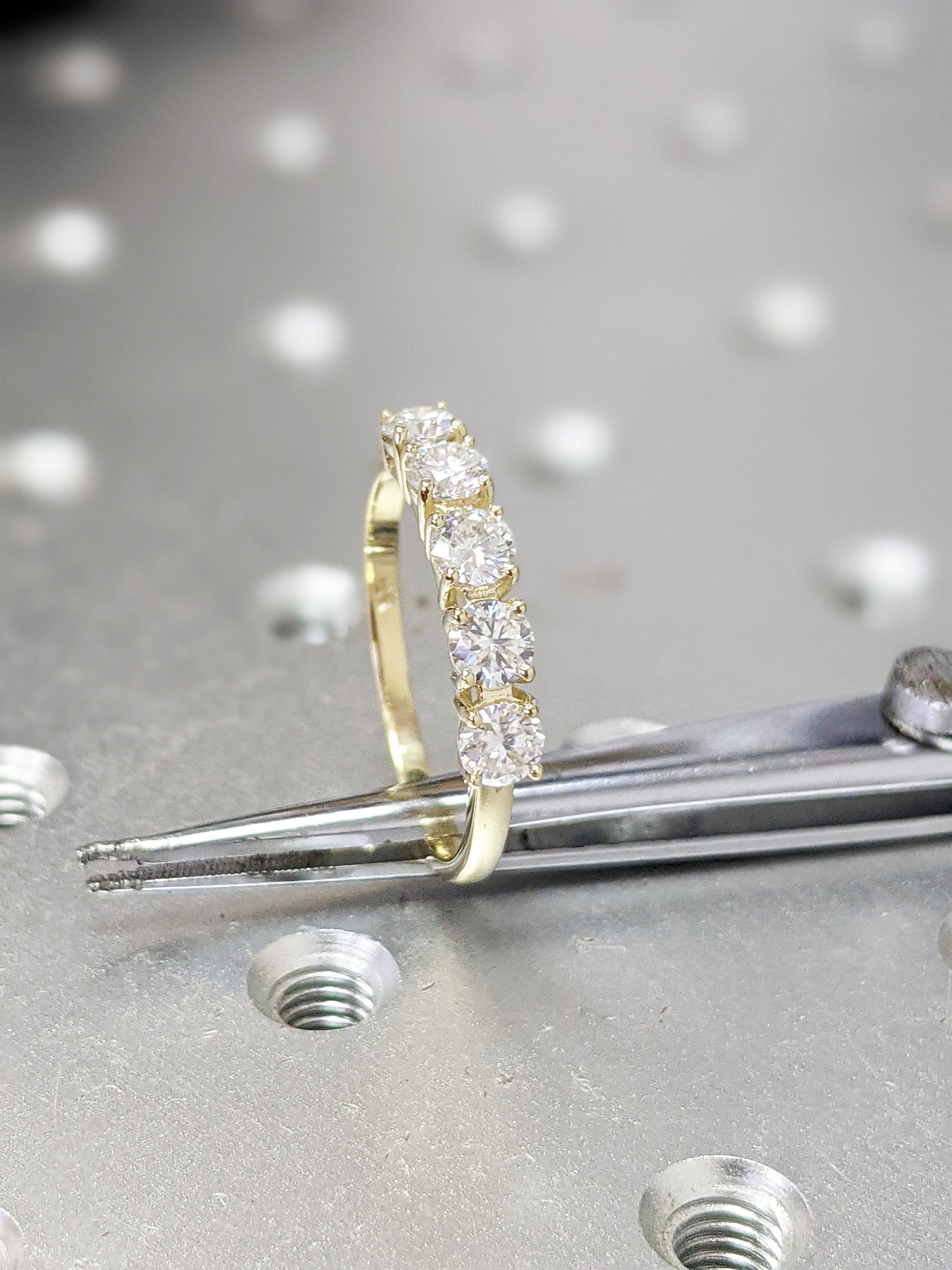 1 Carat 5 Stone Diamond Anniversary Ring Band 14K Yellow Gold | Etsy