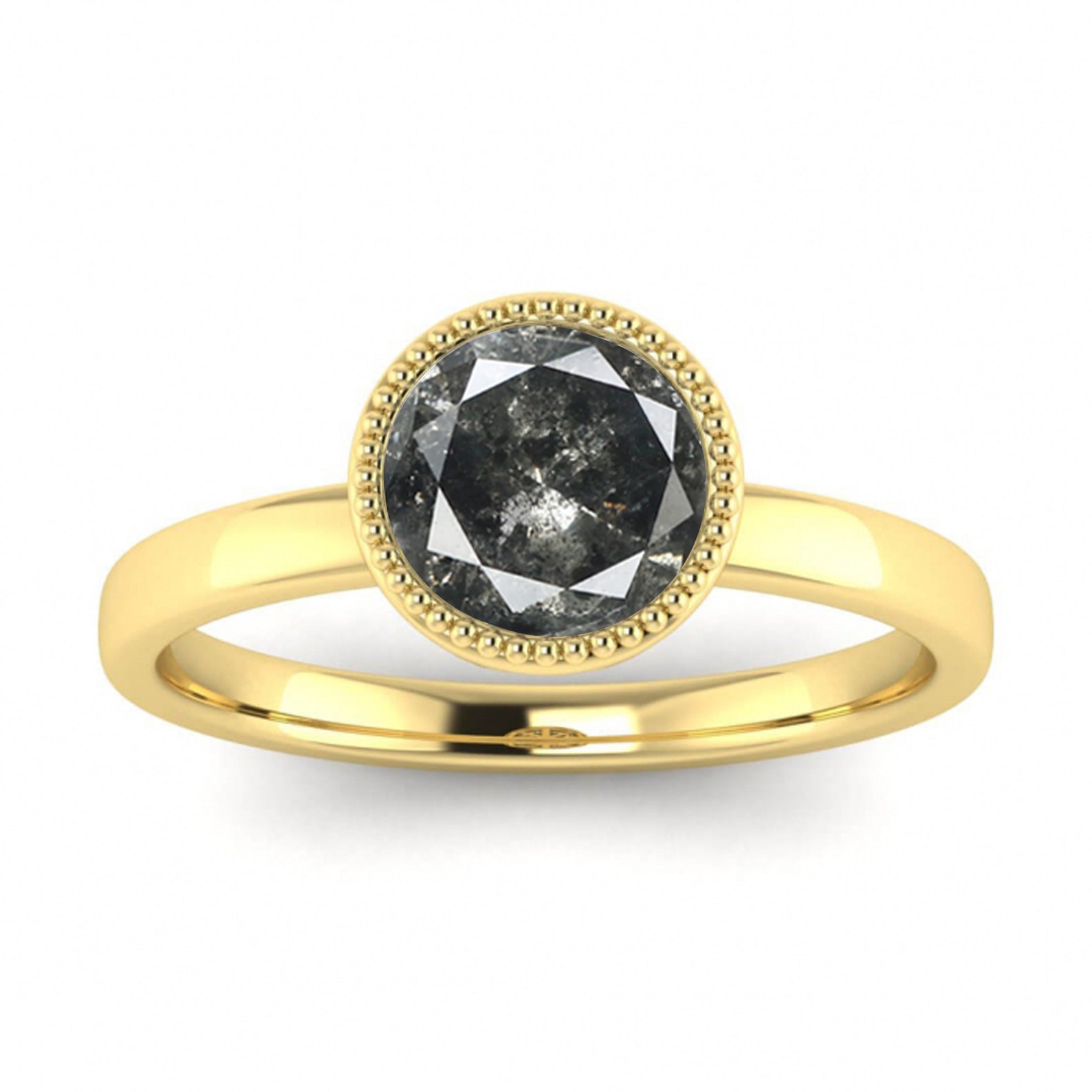 Raw Salt and Pepper Diamond Ring White Gold Round Bezel Ring Etsy