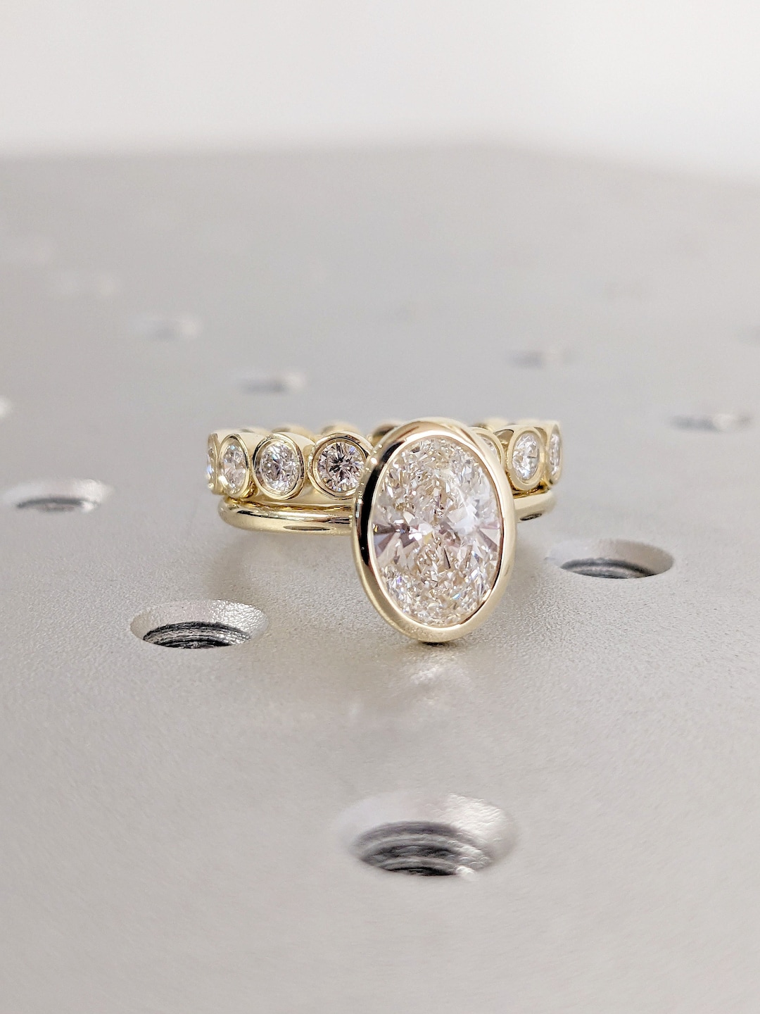 Oval Cut Moissanite Solitaire Ring, 14K Yellow Gold Engagement Ring ...