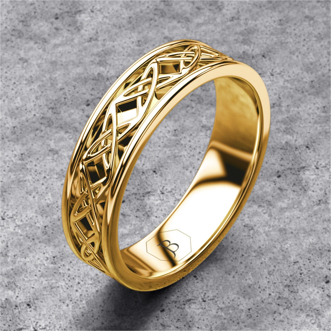 Gold Celtic Band Mens Celtic Ring Celtic Wedding Band Womans