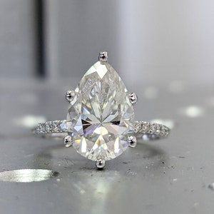 14K Solid Gold Engagement Ring / 3CT Pear Moissanite Diamond Wedding Ring/Moissanite Engagement Ring/Stack Ring/Promise ring/Rose gold