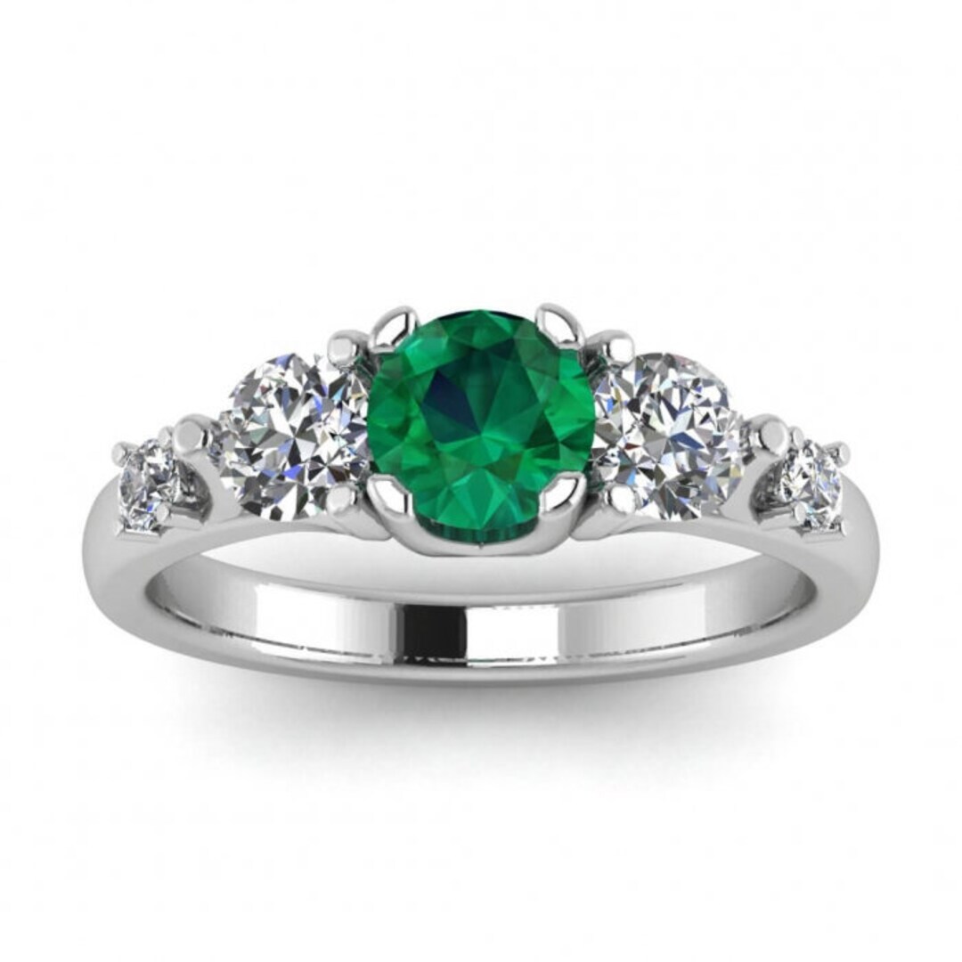 White Gold Three Stone Emerald and Diamond Ring 1/2 Ct. Tw. - Etsy