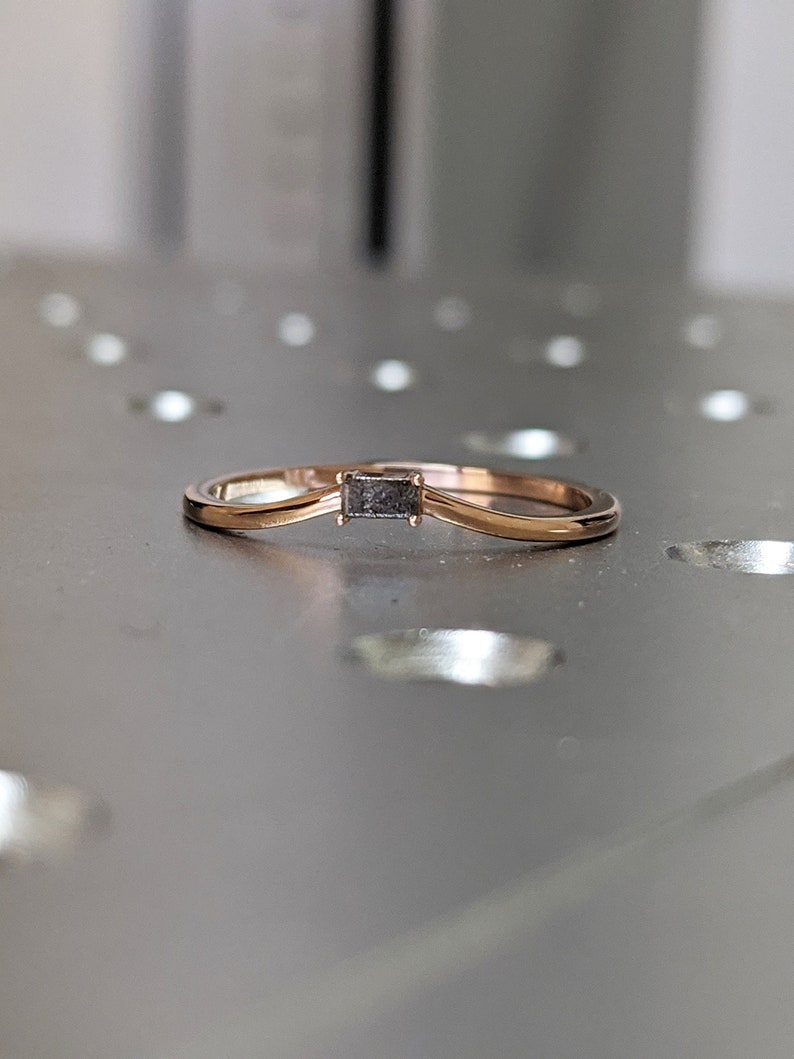 Emerald Baguette Raw Salt and Pepper Diamond Gold Engagement Etsy