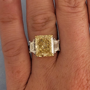 Yellow Lab Diamond Ring, Vintage Two Tone Engagement Ring, Radiant Cut Rings image 4