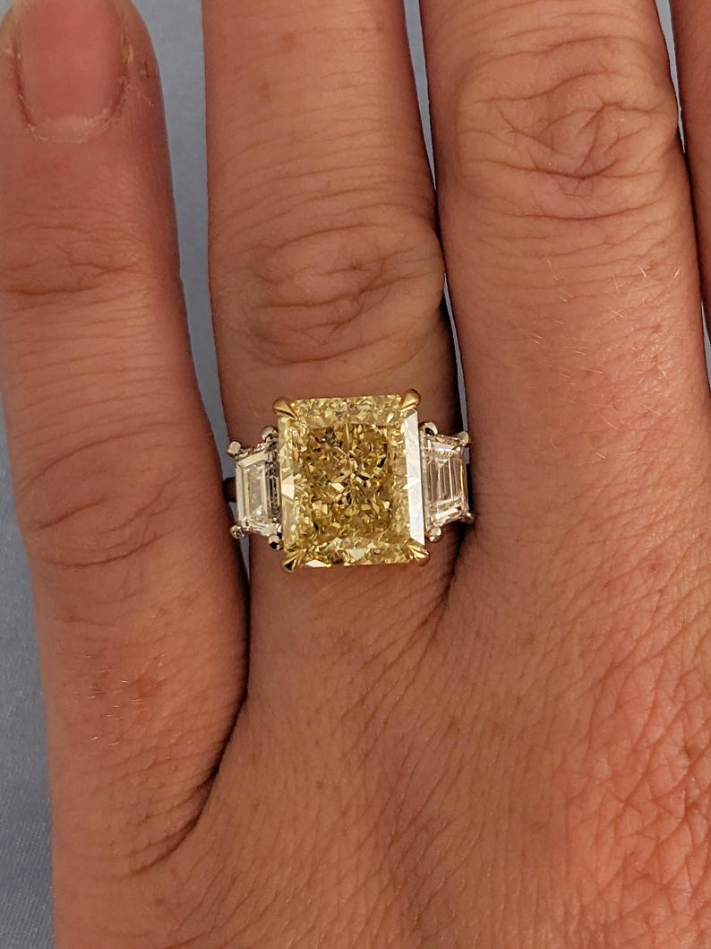 Yellow Lab Diamond Ring, Vintage Two Tone Engagement Ring, Radiant Cut Rings image 4