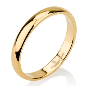 Gewelfde 14k geelgouden wolfraamring trouwring heren, 3 mm, geelgouden wolfraamband alle maten comfortabele pasvorm glanzend gepolijst