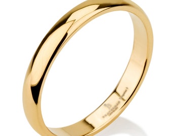 Gewelfde 14k geelgouden wolfraamring trouwring heren, 3 mm, geelgouden wolfraamband alle maten comfortabele pasvorm glanzend gepolijst