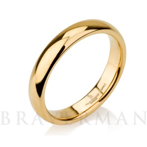 Domed 14k Yellow Gold Tungsten Ring Mens Wedding Band Ring, 4 mm, Yellow gold tungsten band all Sizes Comfort Fit Shiny Polished