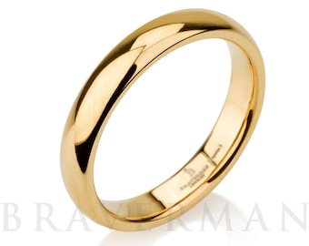 Domed 14k Yellow Gold Tungsten Ring Mens Wedding Band Ring, 4 mm, Yellow gold tungsten band all Sizes Comfort Fit Shiny Polished