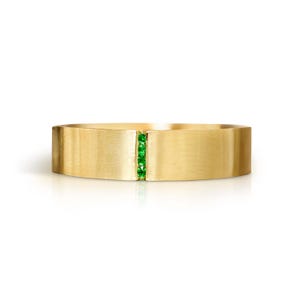 Gold Men&#39;s Emerald Ring - Emerald Ring Men - Emerald Wedding Band - 5mm Band With Emeralds - Unique Mens Band - 14k Gold - Ring For Men