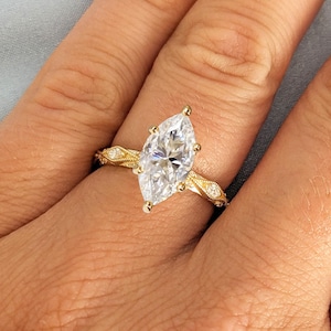 Vintage Engagement Ring for Women | Yellow Gold Marquise Cut Lab Grown Diamond Wedding Ring for Her | Top Graded Diamond Ring Gift For Her